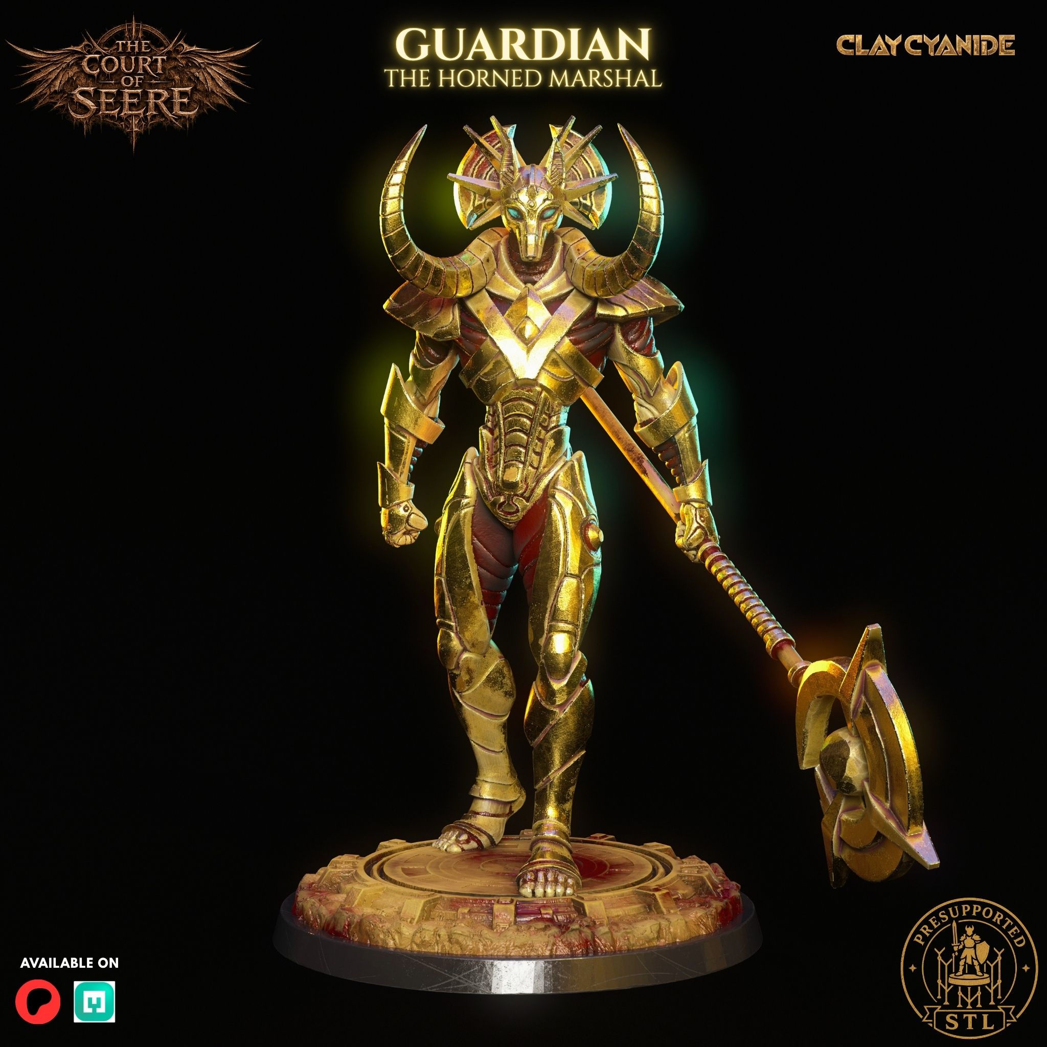 The Hornéd Marshal — Guardian of Prince Seere's Court, dark fantasy 3D printable STL miniature by Clay Cyanide
